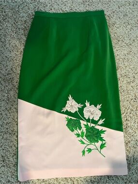 Vintage Psalm:CIV Kelly green with pastel pink pencil skirt size 12
